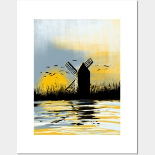 Windmill in the sunset Posters and Art